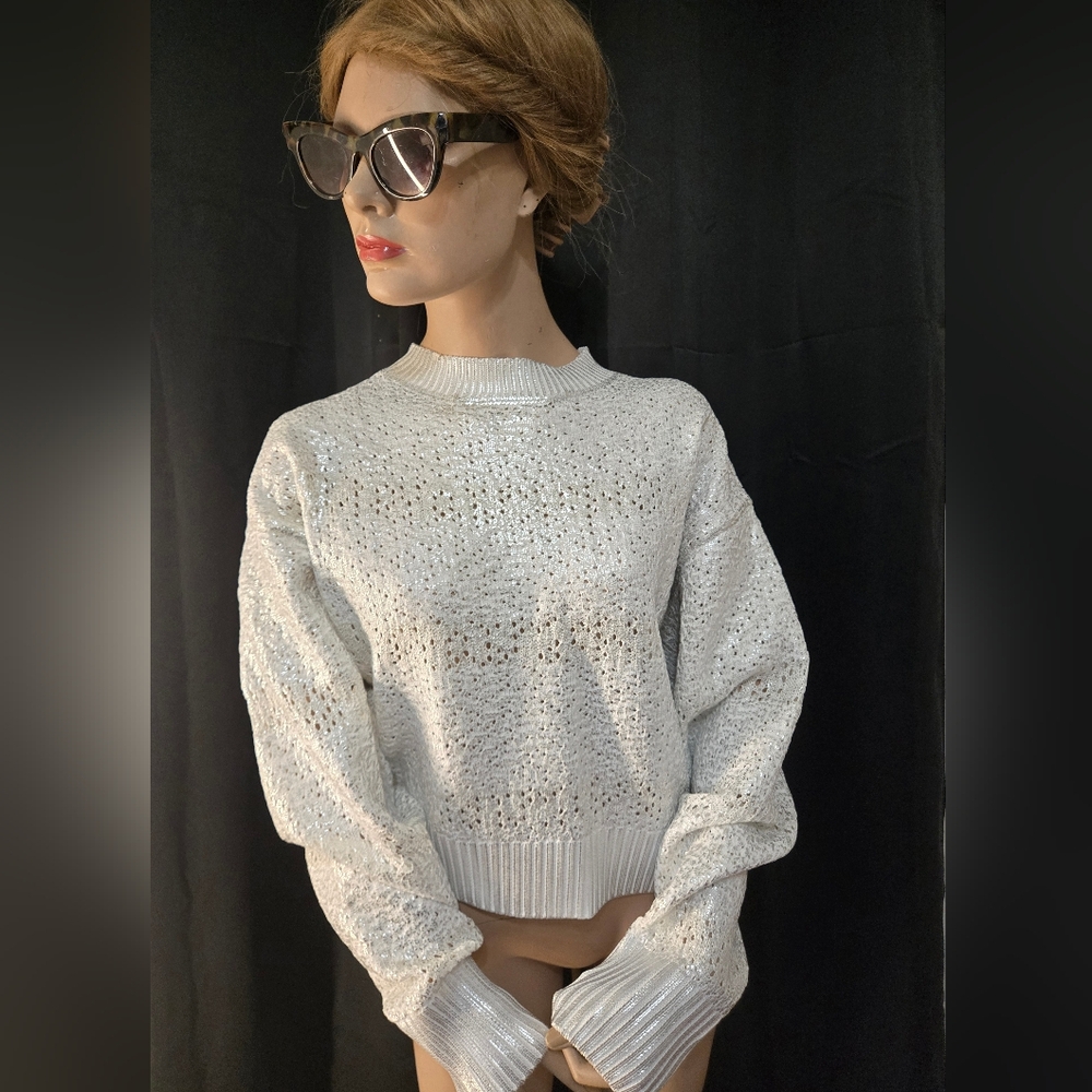 White Stripe Metallic Sweater.  NWT. Never Worn.